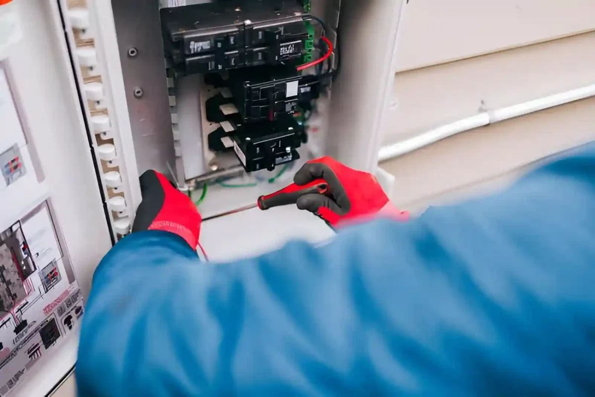 Electrician upgrading fuse box for improved home safety