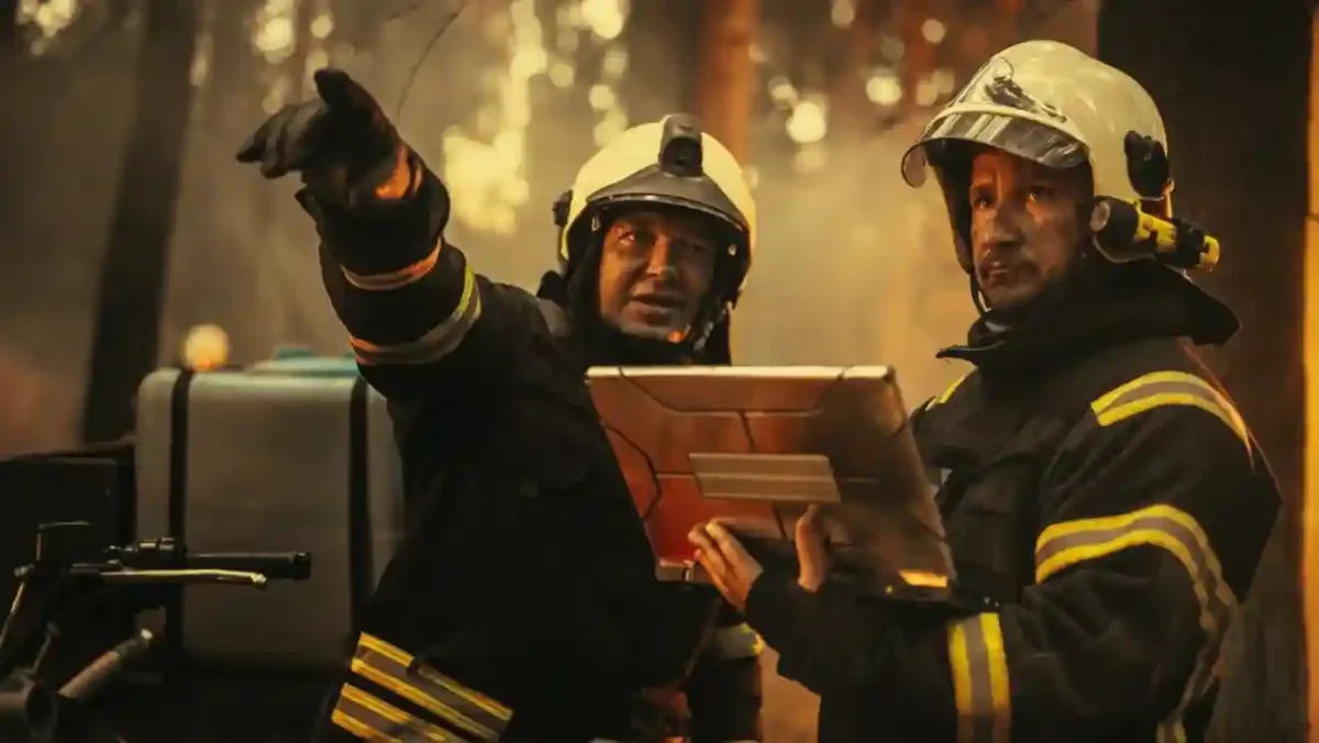 Fire risk assessor discussing safety findings.