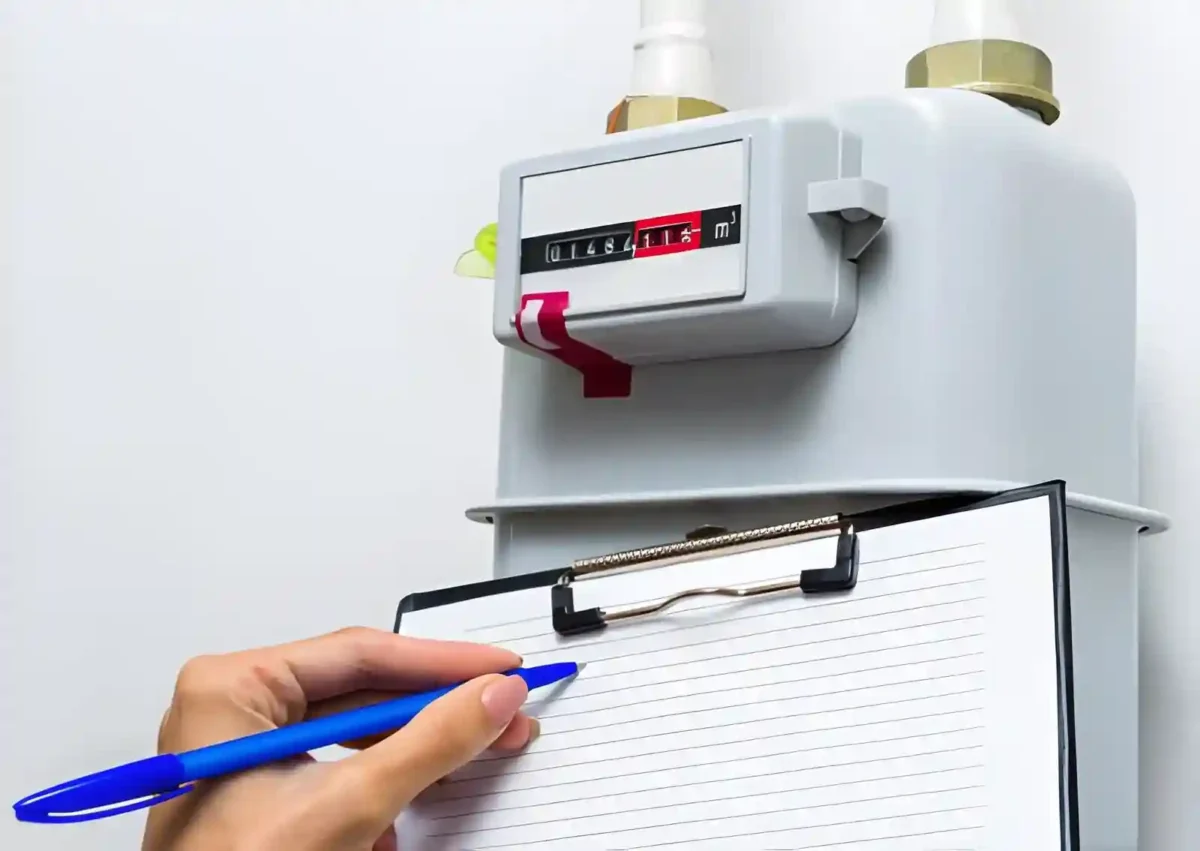Gas engineer inspecting a residential boiler for safety compliance